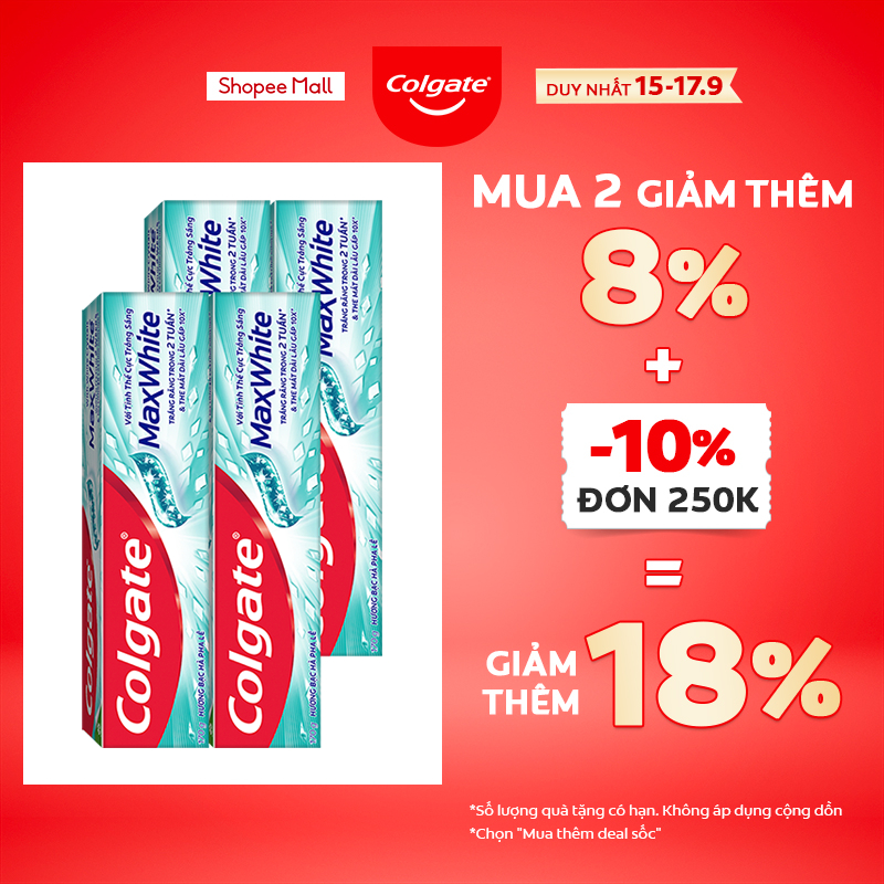 Bộ 4 Kem đánh răng Colgate MaxWhite tinh thể the mát, trắng răng trong 2 tuần