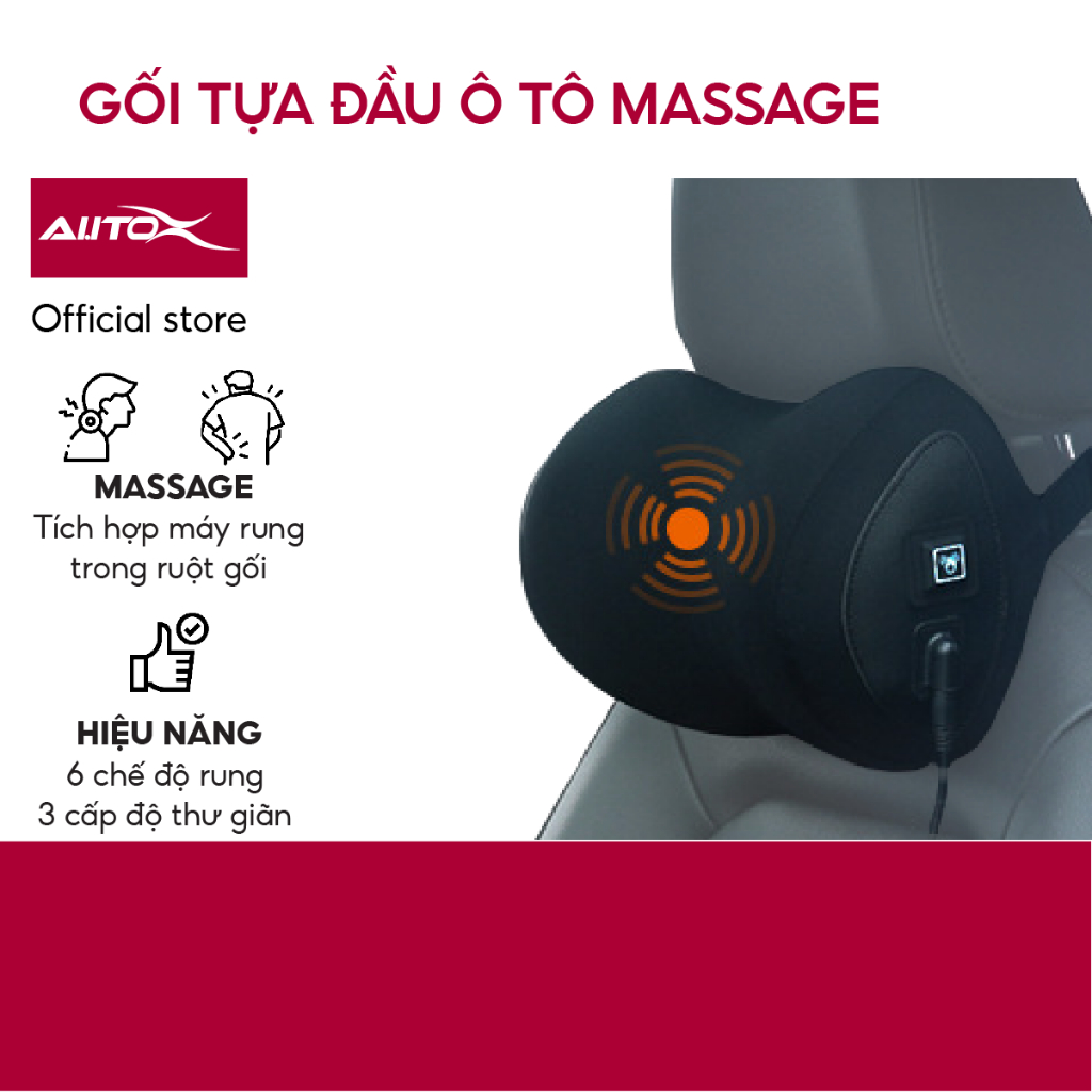 Gối tựa đầu ô tô gắn máy massage AutoX máy rung 6 chế độ và 3 cấp độ làm mạnh ruột cao su non cực êm