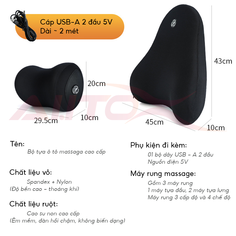 Gối tựa đầu ô tô gắn máy massage AutoX máy rung 6 chế độ và 3 cấp độ làm mạnh ruột cao su non cực êm | BigBuy360 - bigbuy360.vn