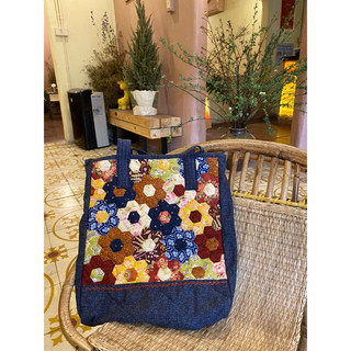 Vintage Túi tote QUILT ghép vải thủ công