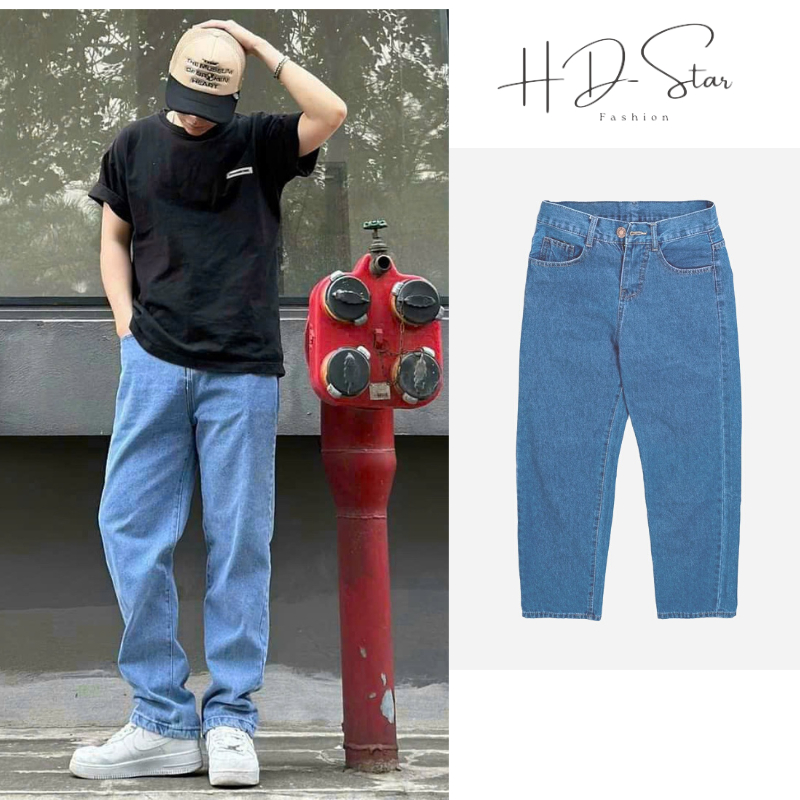 Quần Jean Basic Nam Dáng Baggy Ống Suông Màu Xanh HDBGTX