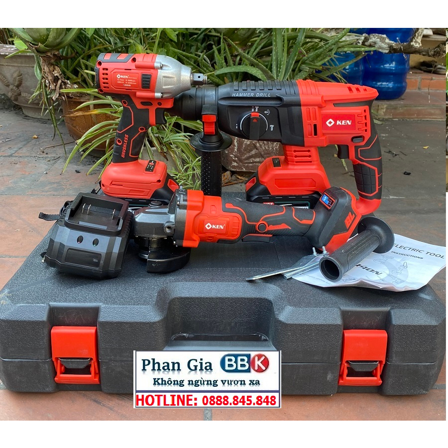 Bộ Combo 3 Máy Khoan Pin Gồm Máy Khoan Đục Bê Tông, Máy Siết Bulong Và Máy Mài Dùng Pin 199V, Động Cơ Không Than