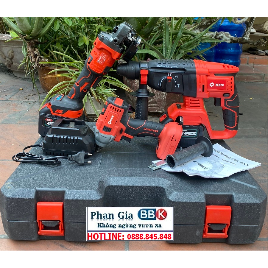 Bộ Combo 3 Máy Khoan Pin Gồm Máy Khoan Đục Bê Tông, Máy Siết Bulong Và Máy Mài Dùng Pin 199V, Động Cơ Không Than