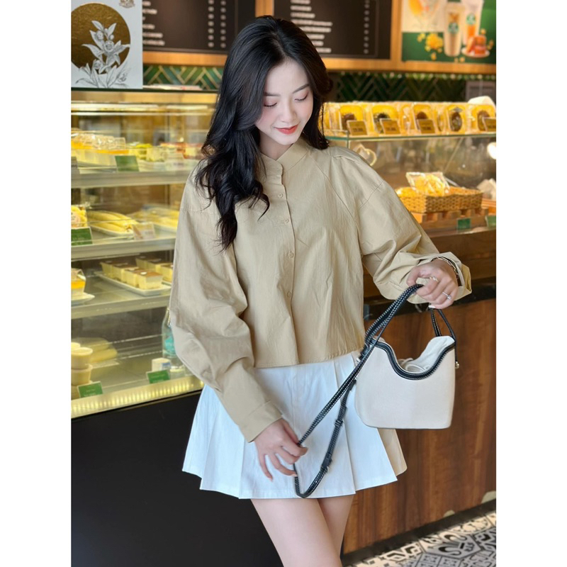 Áo Kiểu - 8890 - Cổ Trụ - Chiết Li Vai - Tay Dài