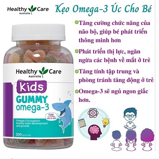 VIÊN KẸO DẺO BỔ SUNG OMEGA 3 CHO BÉ HEALTHY CARE KIDS GUMMY OMEGA 3 250 VIÊN