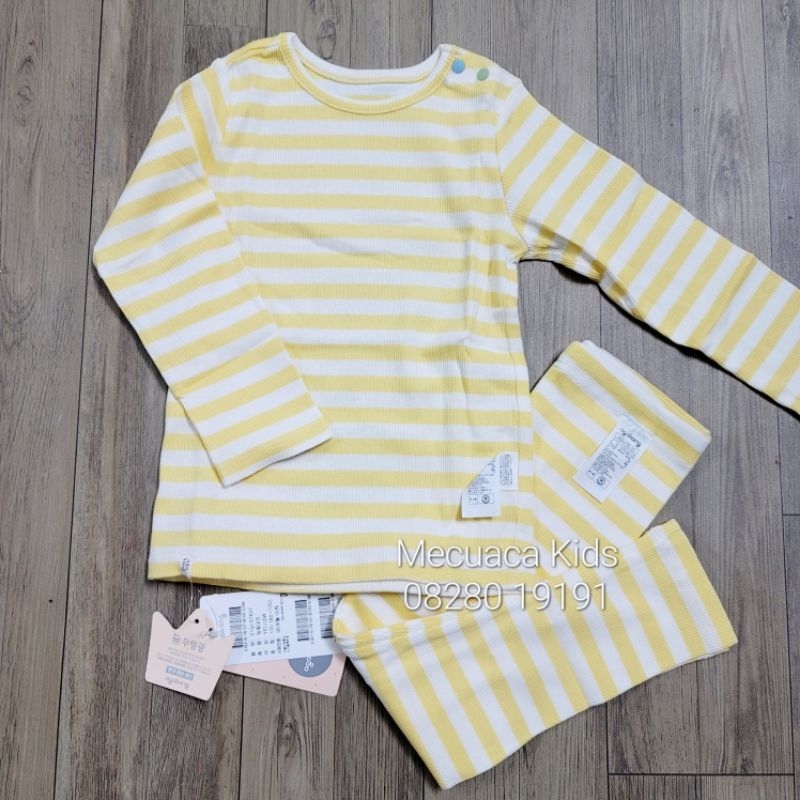 Bộ dài tay cotton tăm mềm mỏng Agabang xuất Hàn dư xịn kẻ ngang cho bé trai bé gái