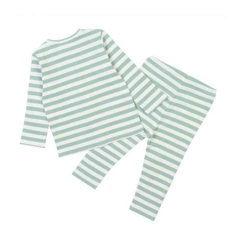 Bộ dài tay cotton tăm mềm mỏng Agabang xuất Hàn dư xịn kẻ ngang cho bé trai bé gái