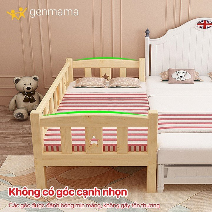 Giường cho bé kích thước 150 x 70cm, giường trẻ em ghép cạnh bố mẹ gỗ thông GENMAMA