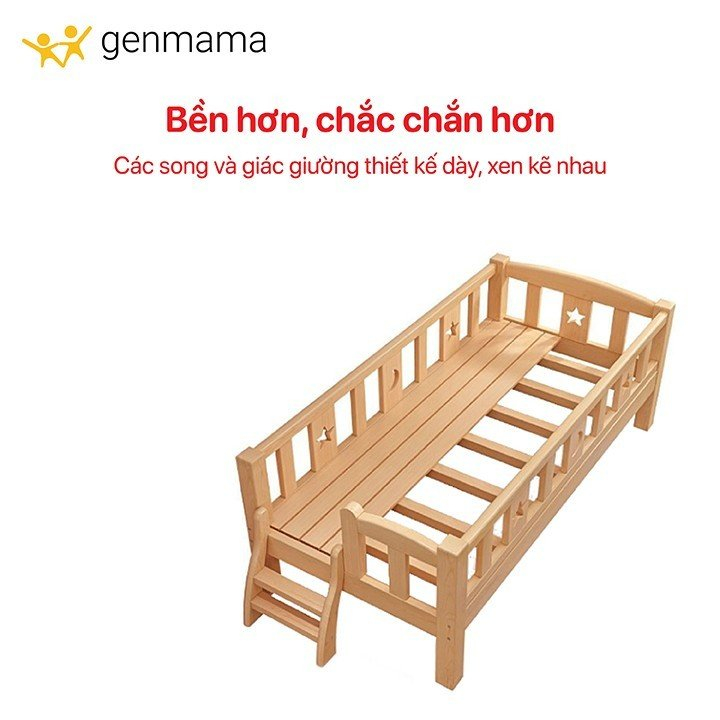 Giường cho bé kích thước 150 x 70cm, giường trẻ em ghép cạnh bố mẹ gỗ thông GENMAMA