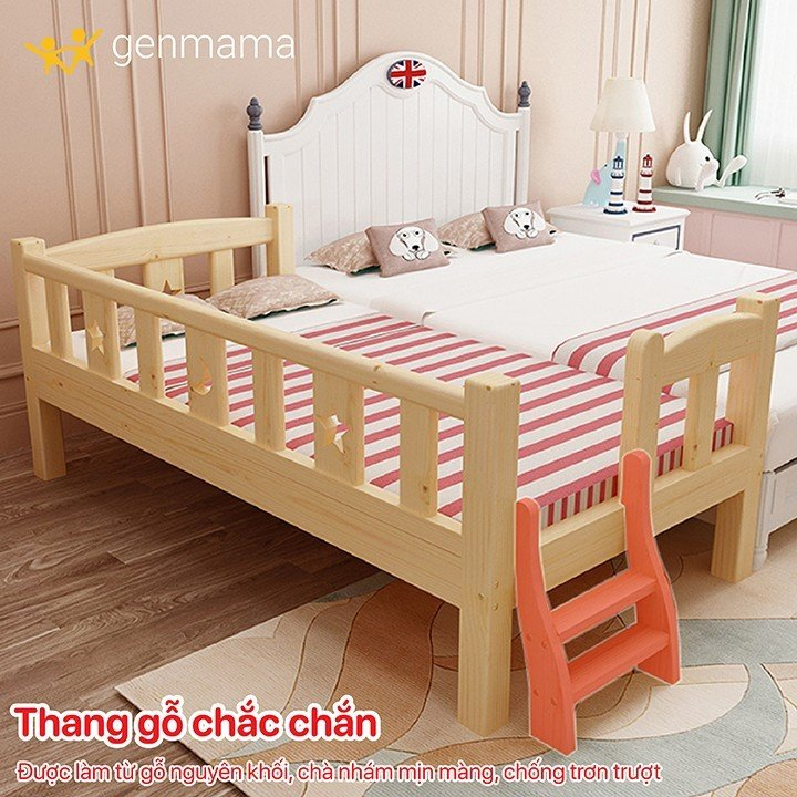 Giường cho bé kích thước 150 x 70cm, giường trẻ em ghép cạnh bố mẹ gỗ thông GENMAMA