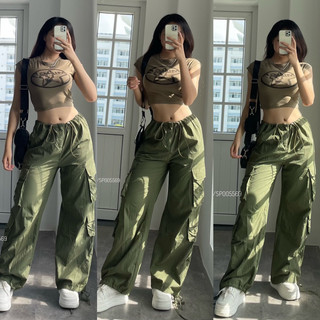 ✅Set jogger xanh rêu nhún và áo croptop xanh rêu