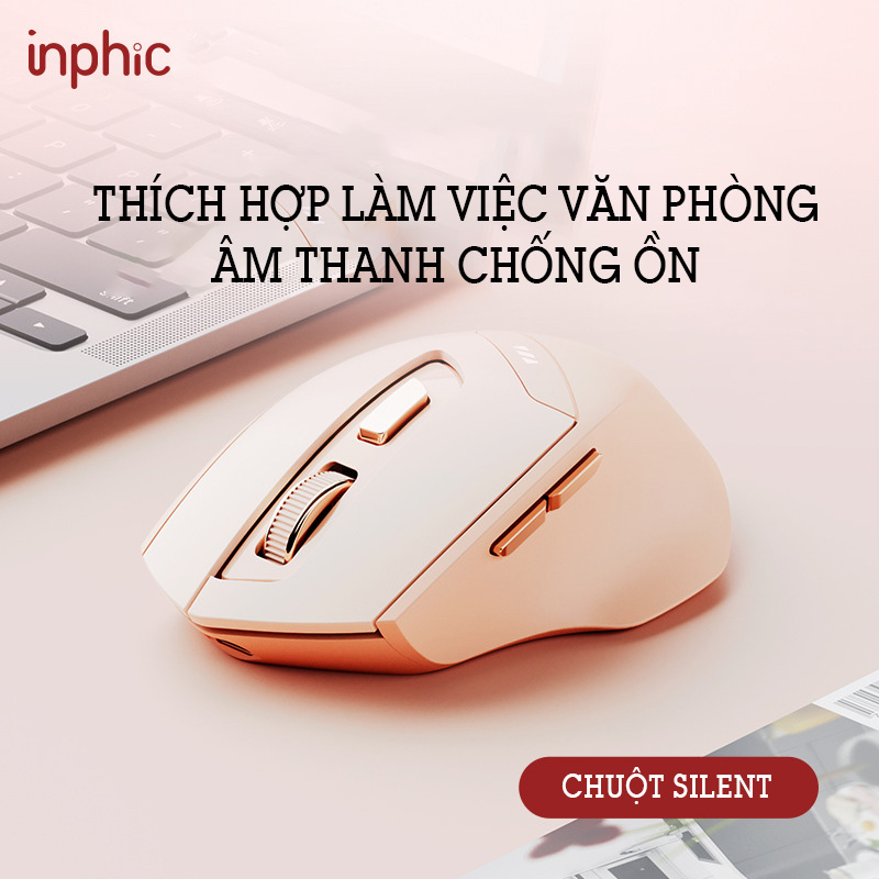 Chuột Bluetooth không dây Pin sạc TEKKIN INPHIC DR8 chống ồn 1600DPI có đèn Led báo mức Pin cho máy tính