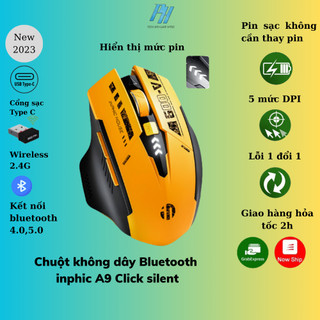Chuột không dây inphic a9 sử dụng pin sạc kết nối bluetooth 4.0,5.0 và chip usb 2.4g dpi lên đên 2400