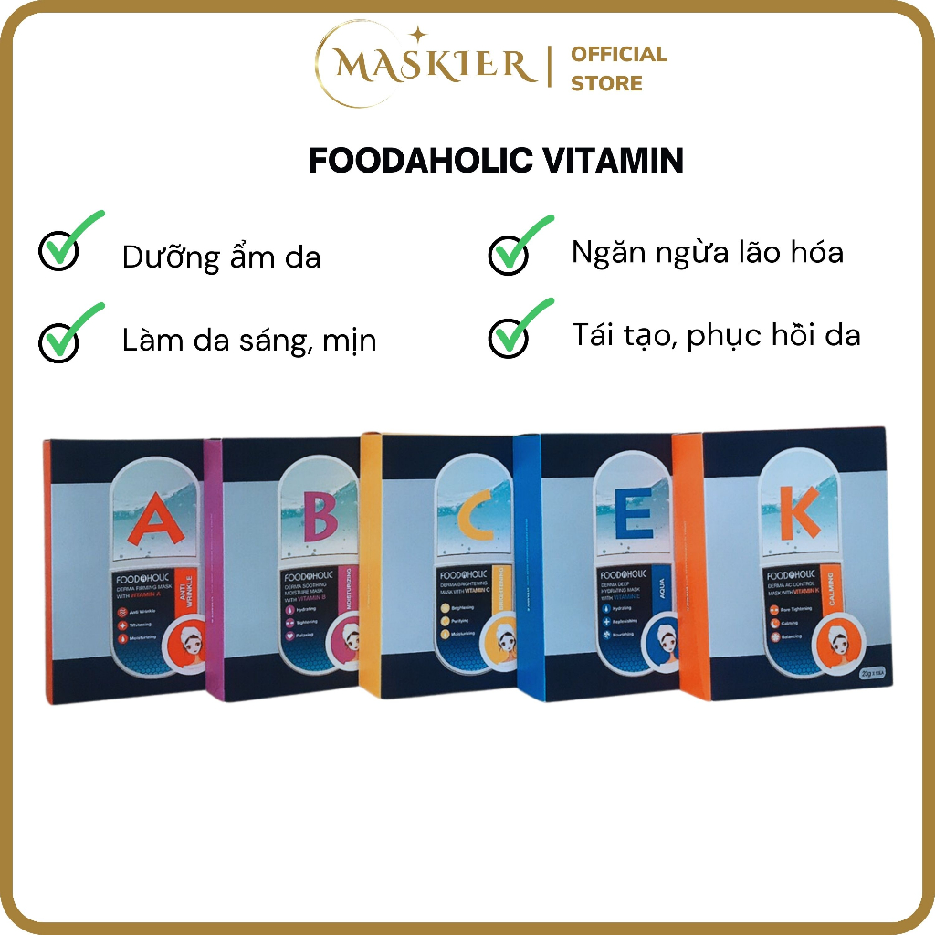Mặt nạ Foodaholic Vitamin A, B, C, E, K - dưỡng trắng, cấp ẩm, chống lão hóa, nhập khẩu chính hãng