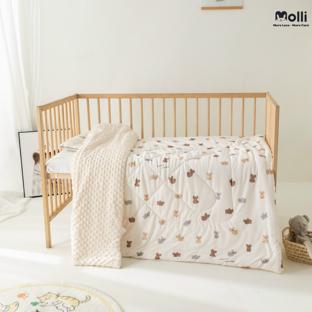 Chăn Đông, Chăn Bông Hạt Đậu 2 Lớp Chính Hãng Molli/Ome/Monona, Chăn Siêu Nhẹ Cho Bé