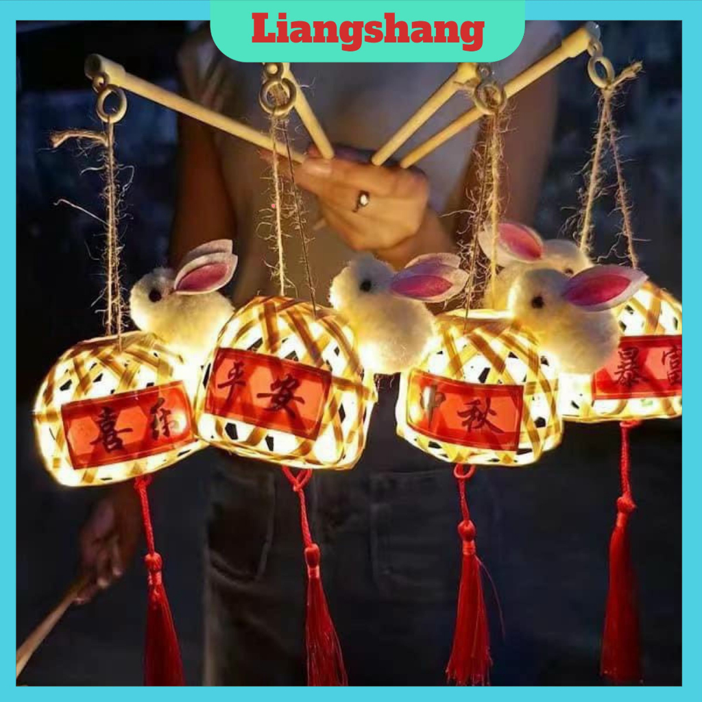 Đèn lồng thỏ giỏ tre - Đồ chơi trung thu Có Led và tay cầm làm bằng tay Hot 2023.. ..