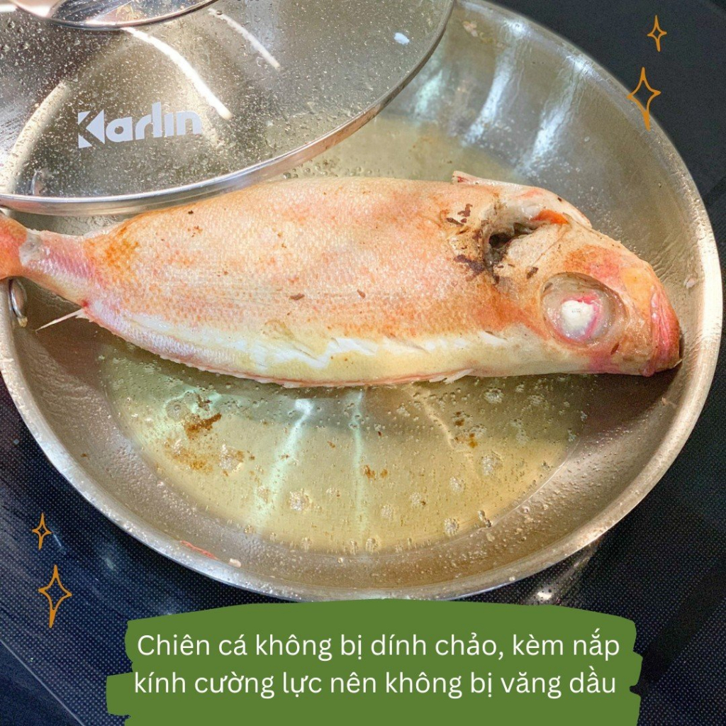 Chảo inox Karlin 24cm đáy 5 lớp kèm vung kính tôi chảo luôn cho khách