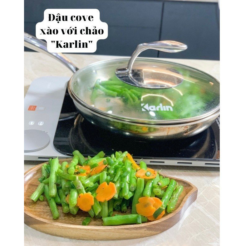 Chảo inox Karlin 24cm đáy 5 lớp kèm vung kính tôi chảo luôn cho khách