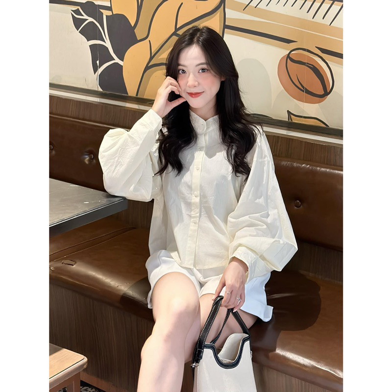 Áo Kiểu - 8890 - Cổ Trụ - Chiết Li Vai - Tay Dài