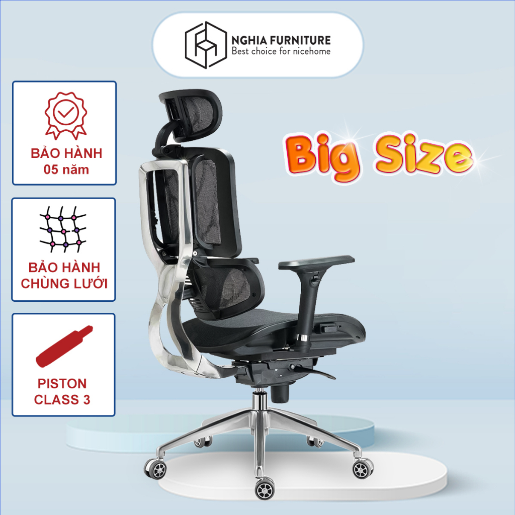 Ghế công thái học Nghia Furniture Ergonomic Life 02 Plus điều chỉnh tựa lưng 5 cấp