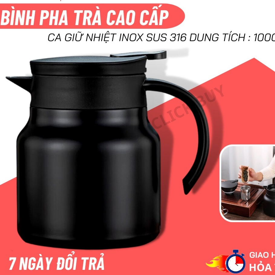 Bình trà giữ nhiệt có lưới lọc trà lõi inox 316 dung tích 1 lít - Phích nước nóng có tay cầm