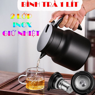 Bình trà giữ nhiệt có lưới lọc trà lõi inox 316 dung tích 1 lít - Phích nước nóng có tay cầm