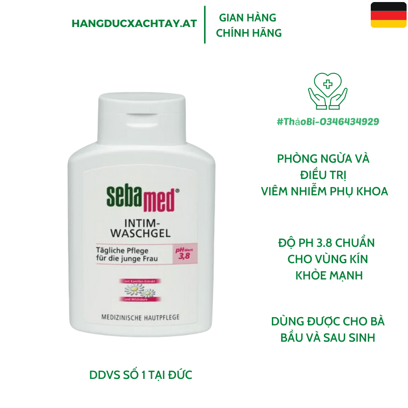 Dung dịch vệ sinh SEBAMED chuẩn cân bằng pH vùng kín ngăn viêm nhiễm nấm ngứa Đức