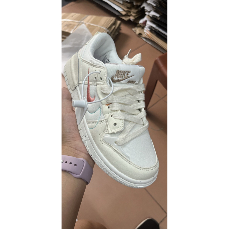 Giày thể thao sneaker sb dunk trắng kem hồng nỉ