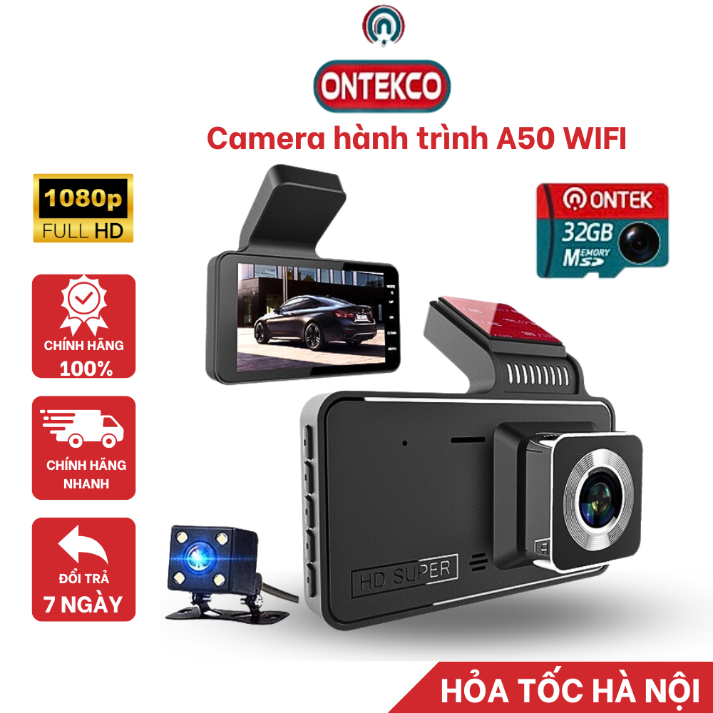 Camera hành trình ONTEK A50,màn hình 4 inch Full HD siêu nét, Chống Rung tự động-Bảo Hành 12 Tháng