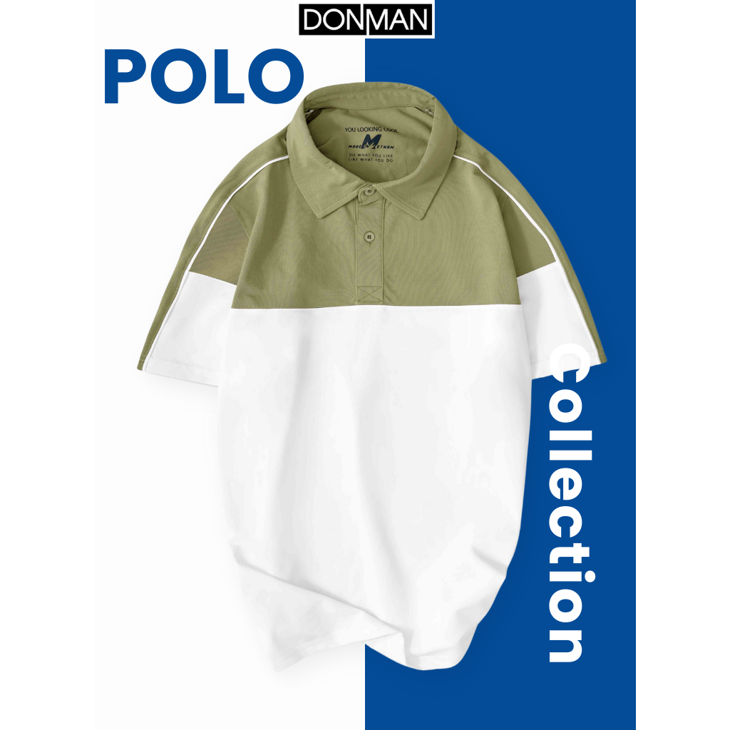 Áo thun polo DONMAN có cổ phối vai phối cao cấp Cotton coolmate Pique Basic, co giãn thấm hút tốt- A