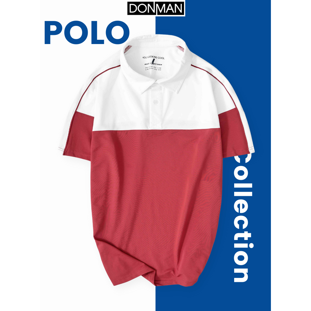 Áo thun polo DONMAN có cổ phối 2 màu cao cấp Cotton coolmate Pique Basic, co giãn thấm hút tốt AT06