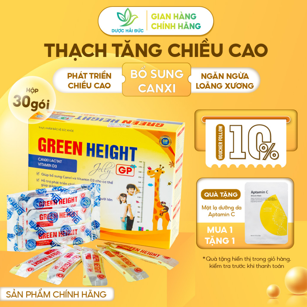 Thạch tăng chiều cao Green Height (Hộp 30 gói x 10g) - Bổ sung canxi, giúp xương chắc khoẻ