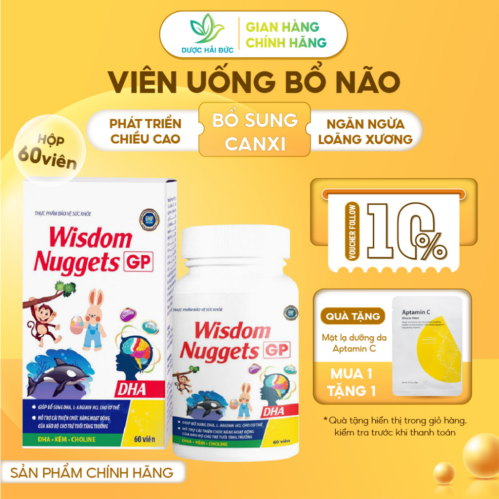 Viên uống bổ não cho trẻ Wisdom Nuggets (H/60Viên) - Giúp trẻ thông minh, phát triển trí não toàn diện