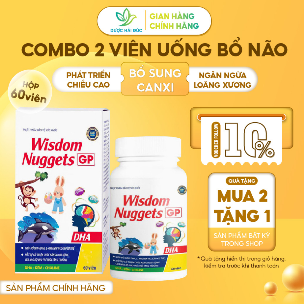 [COMBO 2] Viên uống bổ não cho trẻ Wisdom Nuggets (H/60Viên) - Giúp trẻ thông minh, phát triển trí não toàn diện