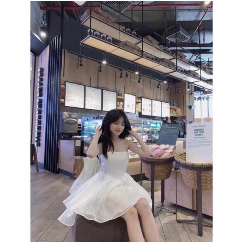 Váy Cúp Ngực Bèo Xoè 3 Tầng Công Chúa Chất Tơ Óng Cute Sang Chảng Mặc 2 Kiểu
