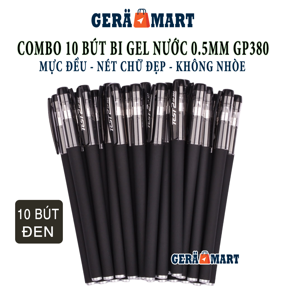 Set 10 Bút Gel - Bút bi nước mực gel 0.5mm - Bút bi văn phòng, học sinh, sinh viên mực đều nét chữ đẹp đủ màu xanh đỏ đe