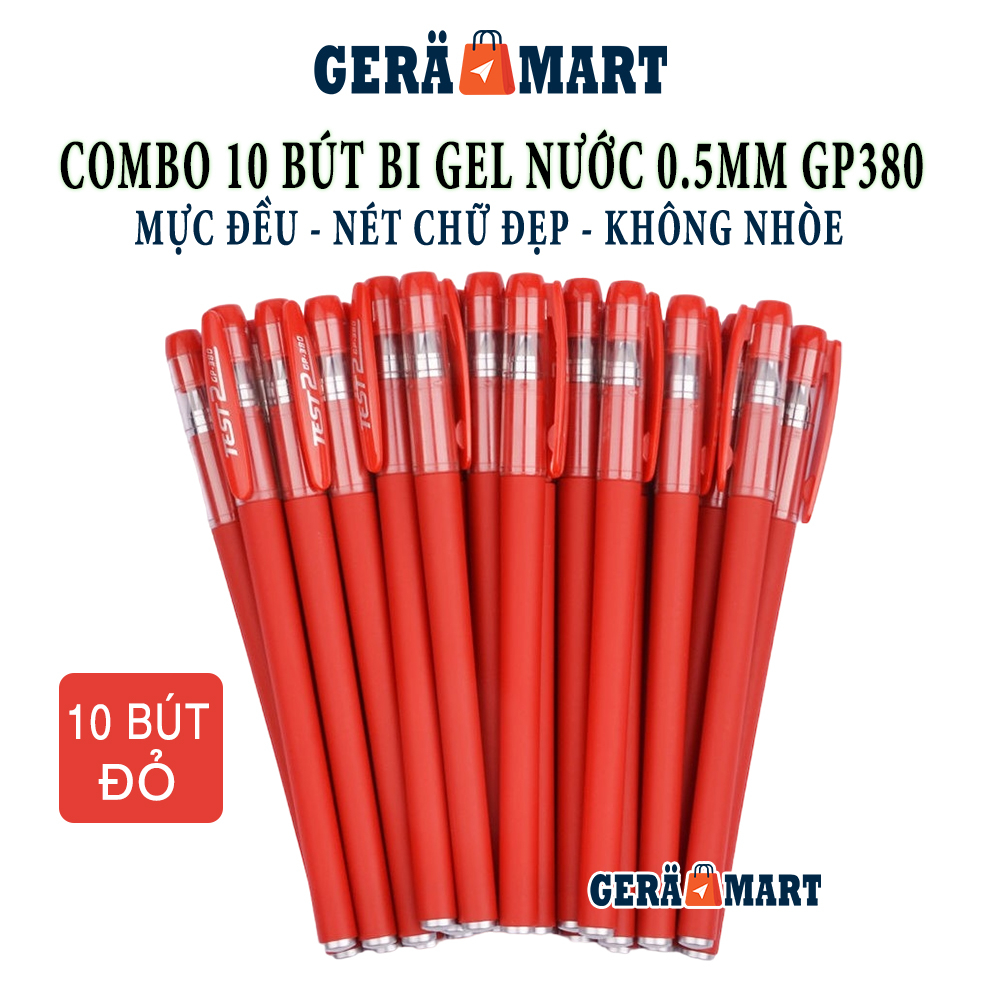 Set 10 Bút Gel - Bút bi nước mực gel 0.5mm - Bút bi văn phòng, học sinh, sinh viên mực đều nét chữ đẹp đủ màu xanh đỏ đe