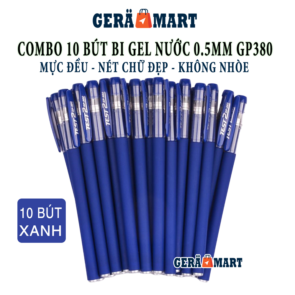 Set 10 Bút Gel - Bút bi nước mực gel 0.5mm - Bút bi văn phòng, học sinh, sinh viên mực đều nét chữ đẹp đủ màu xanh đỏ đe
