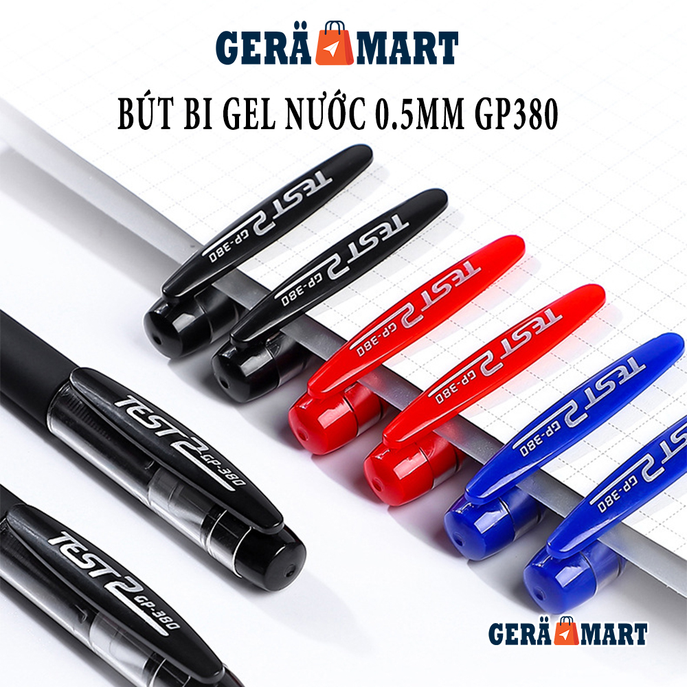 Bút bi mực Gel - Bút Gel ngòi 0.5mm GP380 - Bút bi văn phòng, học sinh, sinh viên mực đều nét chữ đẹp đủ màu xanh đỏ đen