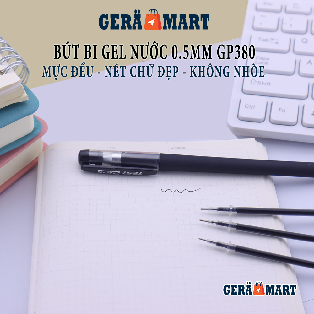 Bút bi mực Gel - Bút Gel ngòi 0.5mm GP380 - Bút bi văn phòng, học sinh, sinh viên mực đều nét chữ đẹp đủ màu xanh đỏ đen