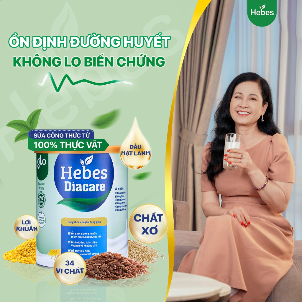 Sữa hạt tiểu đường Hebes Diacare 100% từ thực vật không chứa đường kính 800Gram