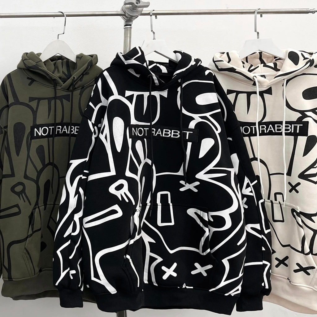 Áo hooodie not rabbit in hình form rộng unisex nam nữ phong cách cá tính, năng động, áo nỉ có mũ mùa đông boy phố chất