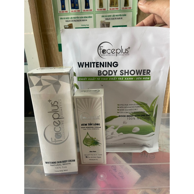 bộ sản phẩm dưỡng trắng da face plus( Gồm  kem tẩy lông kem tắm trắng và kem dưỡng trắng body)