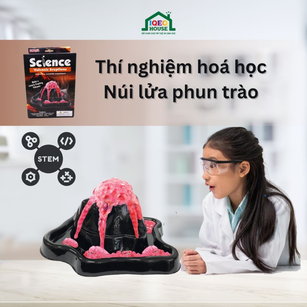 Bộ đồ chơi khoa học STEM/ STEAM giáo dục, sáng tạo cho bé: Thí nghiệm hoá học núi lửa phun trào