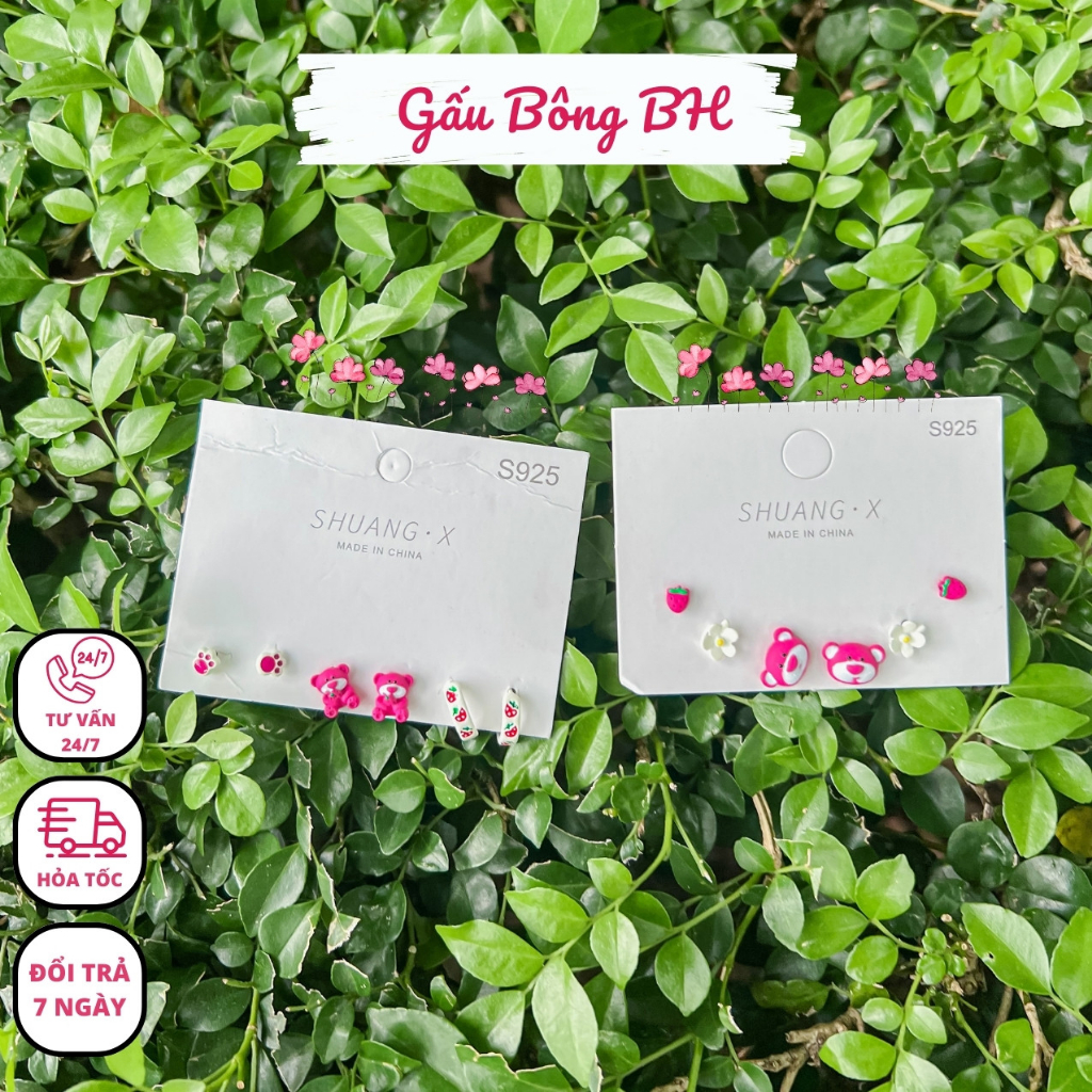 Khuyên tai gấu dâu hợp kim, khuyên tai hình gấu/mặt gấu siêu dễ thương