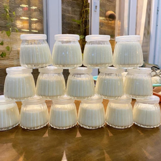 Bộ 10 cái Hũ thủy tinh nắp nhựa 100ml - Hũ sữa chua béo tròn - Hũ thủy tinh sọc mẫu mới