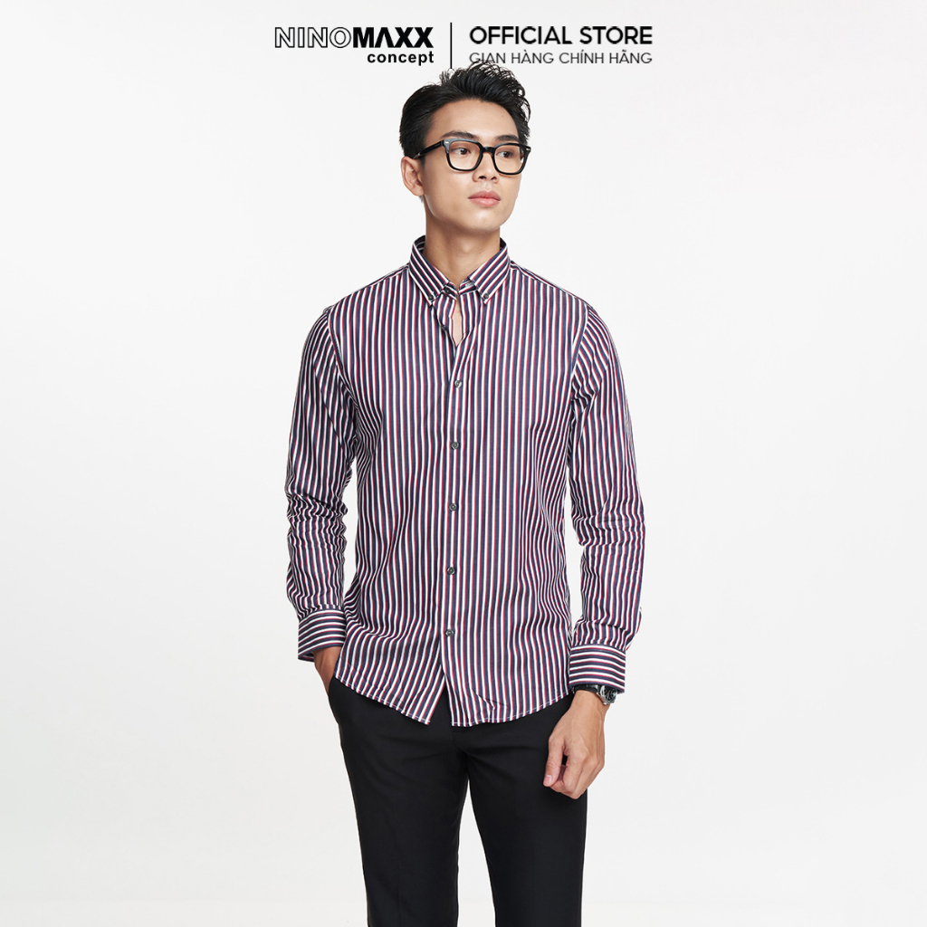 N&M Áo Sơ Mi Nam Tay Dài sọc dọc 100% cotton 1908091