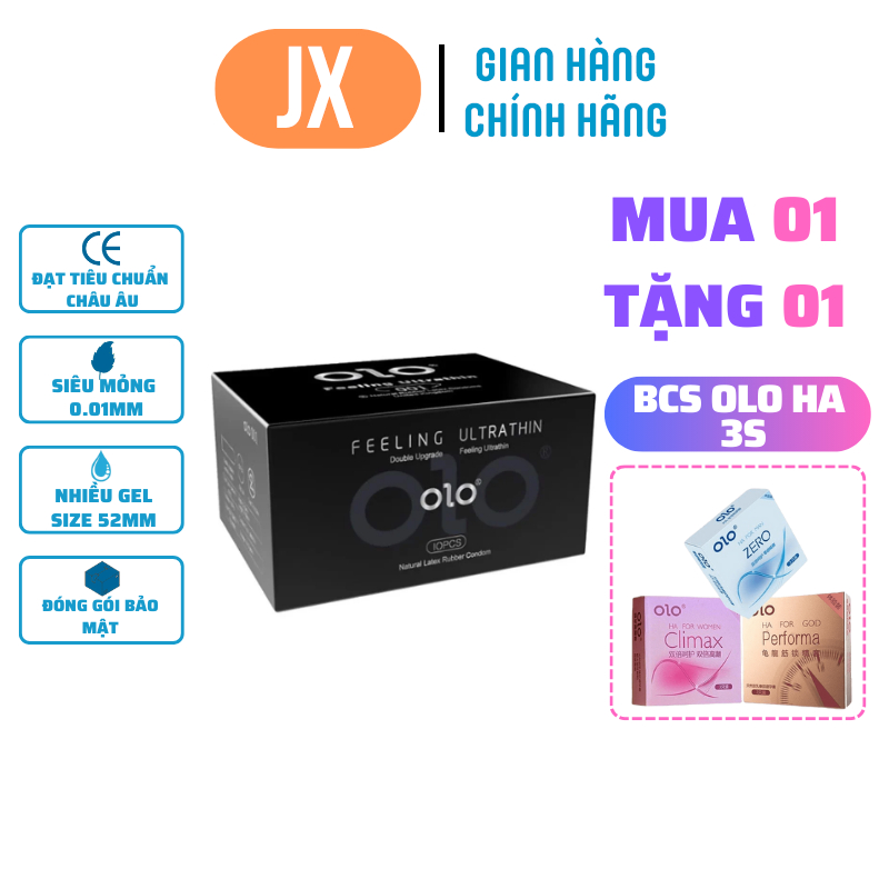 BAO CAO SU OLO 0.01 ĐEN  VANI - Hộp 10 chiếc - BCS Siêu mỏng nhiều gel - Shop chuyên sỉ