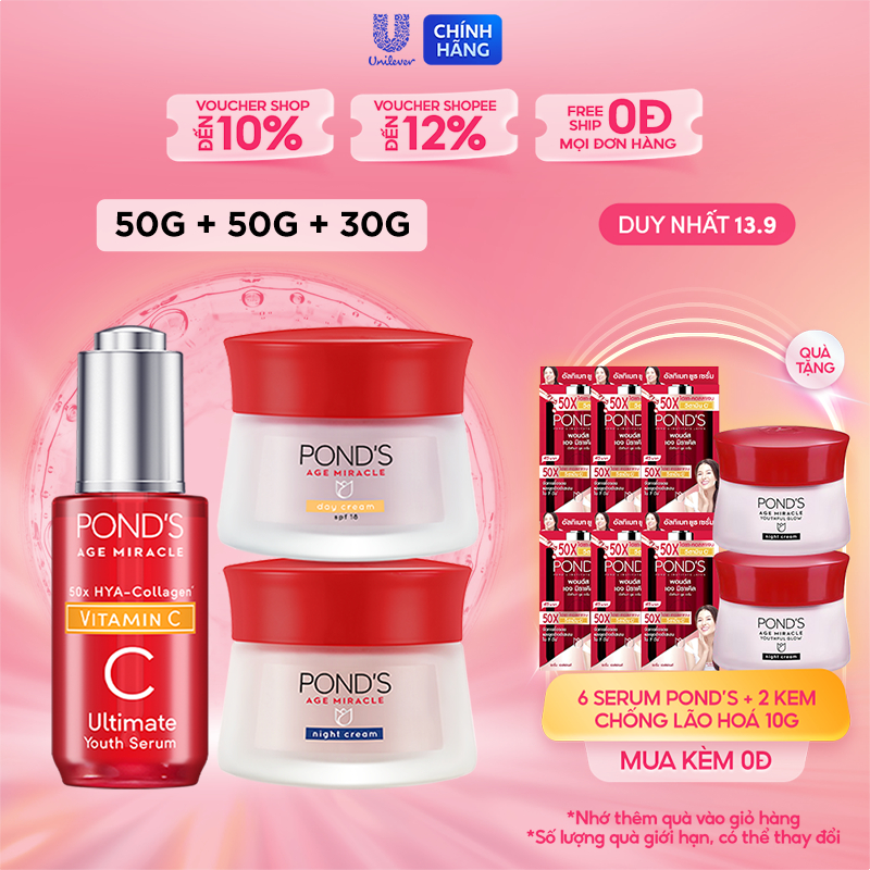 Combo dưỡng chất và kem dưỡng ẩm ngày, đêm Pond's ngăn ngừa lõa hóa