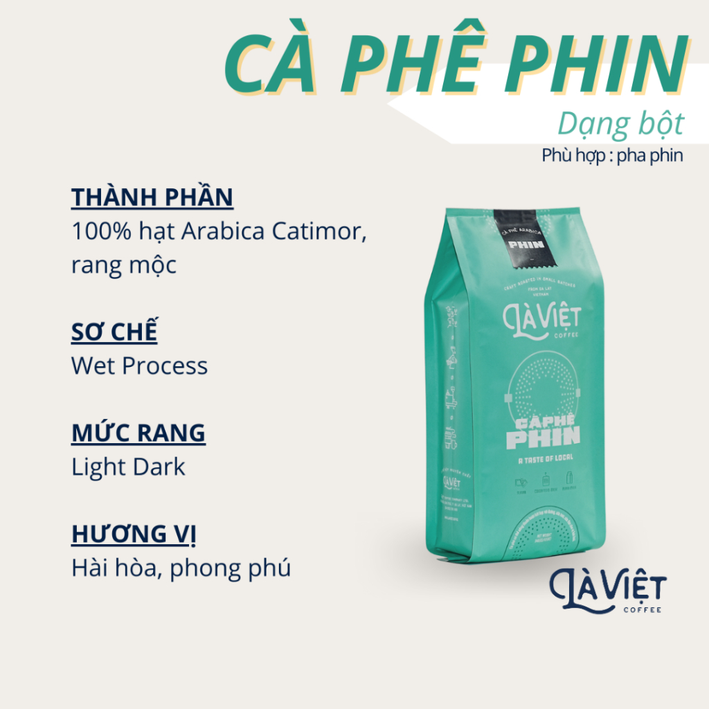 Cà Phê Bột LÀ VIỆT Phin 100% Arabica 340g Vị Đậm, Mạnh